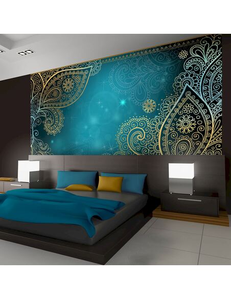 Papier peint adhésif Ailes orientales | Artgeist | Turquoise, noir, doré