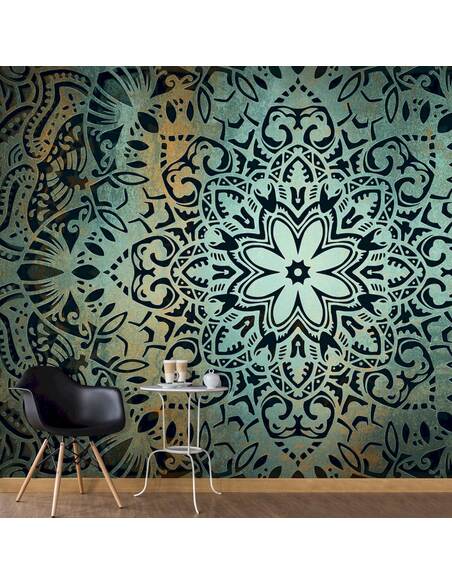 Papier peint adhésif Les fleurs du calme | Artgeist | Turquoise, noir, orange