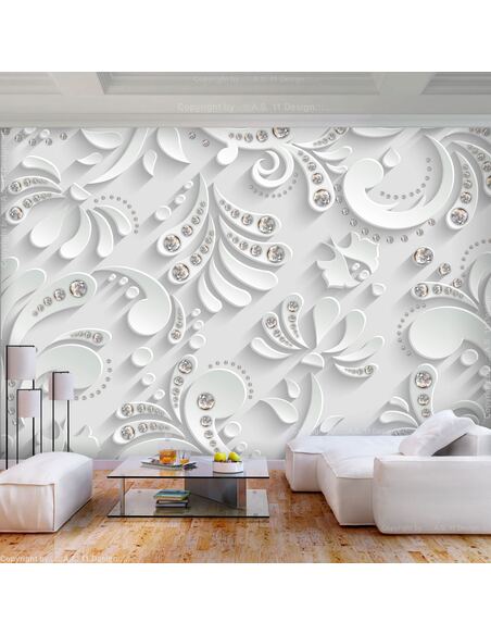 Papier peint adhésif Fleurs avec cristaux | Artgeist | Gris, noir, beige