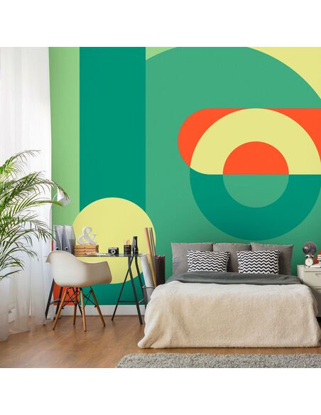 Papier peint adhésif Couronne géométrique | Artgeist | Vert, jaune, rouge