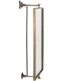 Miroir rectangulaire doré pivotant vu de côté, bras de fixation visibles