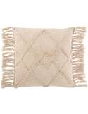 Coussin Altoon en coton beige avec motif losanges en relief et franges