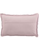 Dos du coussin Columbiax en coton rose, fermeture par zip et bordure en dentelle