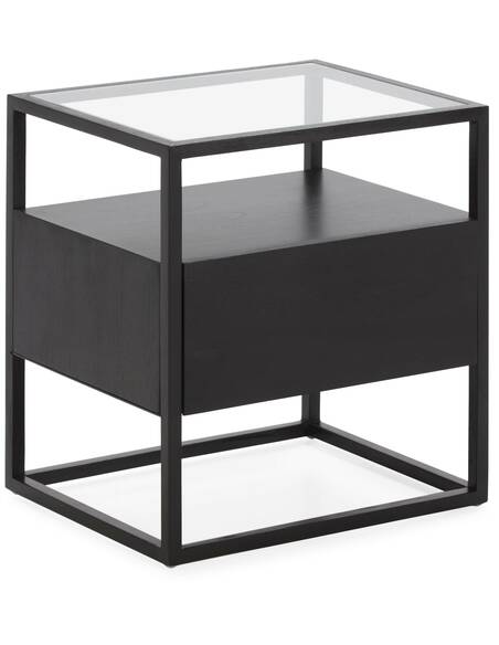 Tables de Chevet 50 x 40 x 55 cm Verre, Bois | Thai Natura | Noir