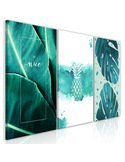 Tableau Lagon Intense (3 Parties) en tons de vert, feuilles et ananas