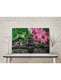 Tableau à peindre floral et faune accroché sur une console, fleurs roses et pierres sombres
