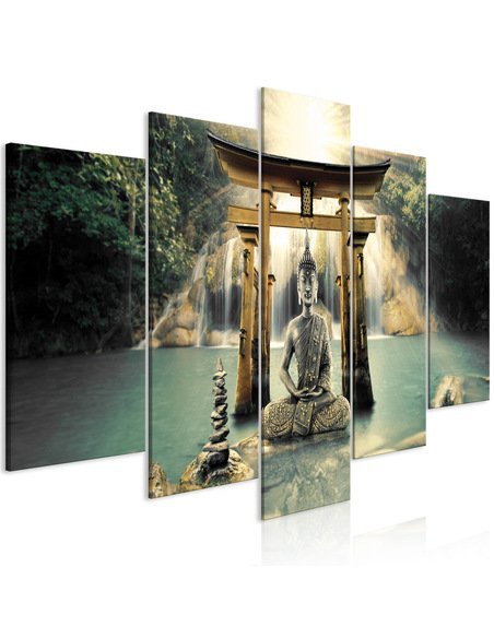 Tableau Bouddha Sourire (5 Parties) Large