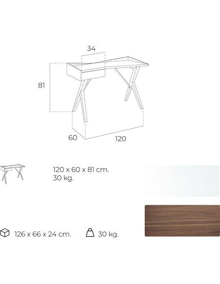  Bureau en bois placé noyer et plateau mdf laqué.