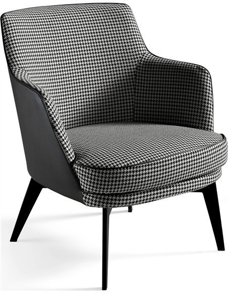 Fauteuil rembourré avec structure acier inoxydable peint à l’époxy.