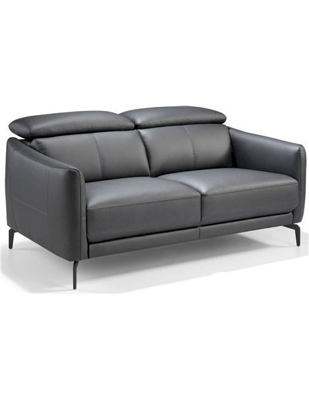 Canapé 2 places rembourré en cuir avec pieds en acier inoxydable peint en époxy noir et appui-tête à 5 positions.