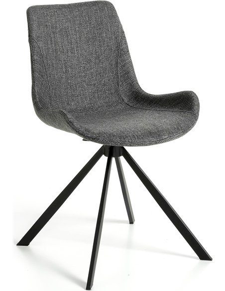 Chaise rembourree en tissu gris structure en acier peint en epoxy noir.