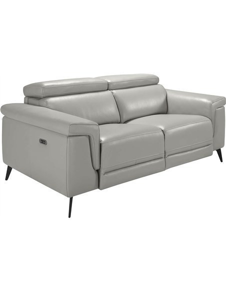 Canapé 2 places recouvert de cuir de vachette avec structure en bois de pin naturel, appuis-tête articulés indépendants et deux 