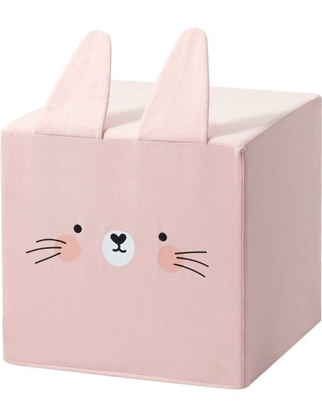 Pouf enfant cubique lapin | YellowTipi | Rose