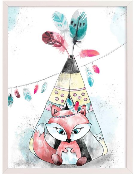 Tableau cadre blanc Tipi&Renard | YellowTipi | Multicolore cadre Blanc