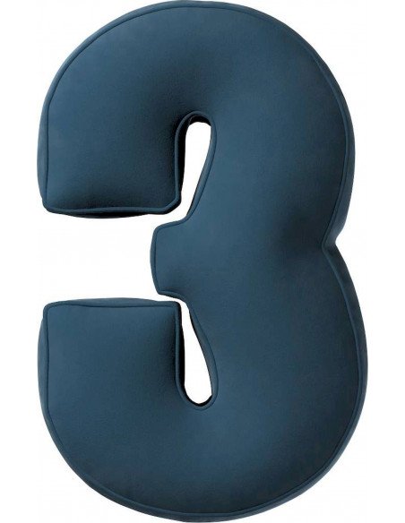 Coussin en velour chiffre 3 | YellowTipi | Bleu Foncé
