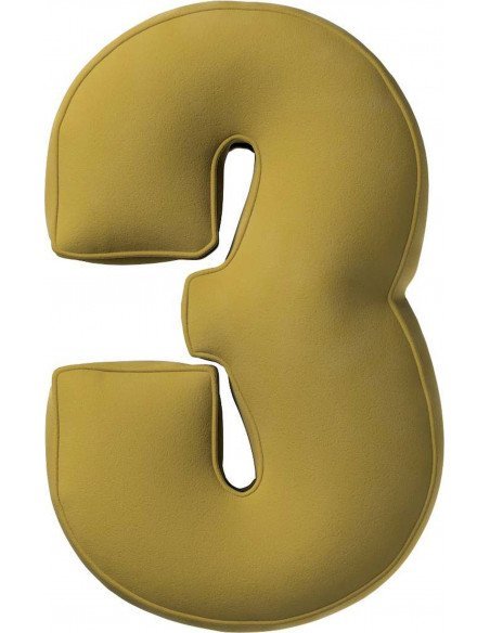 Coussin en velour chiffre 3 | YellowTipi | Olive Verte