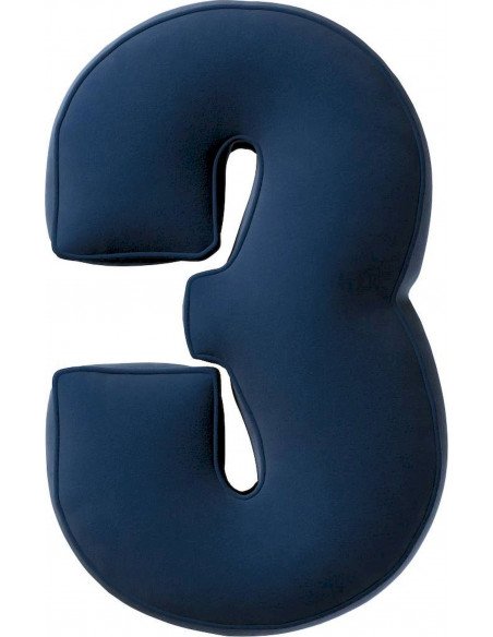 Coussin en velour chiffre 3 | YellowTipi | Bleu Marine