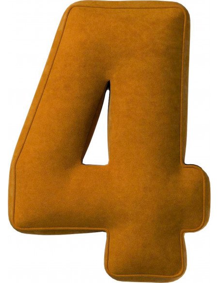 Coussin en velour chiffre 4 | YellowTipi | Jaune Moutarde