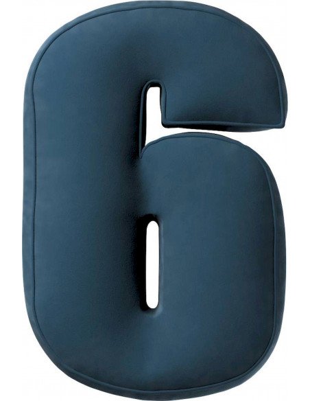 Coussin en velour chiffre 6 | YellowTipi | Bleu Foncé