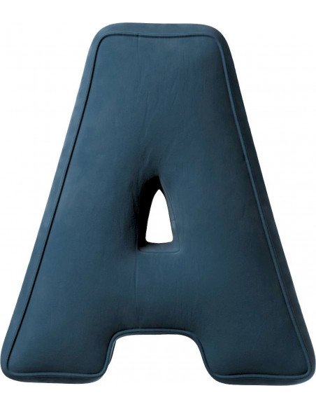 Coussin en velour Lettre A | YellowTipi | Bleu Foncé