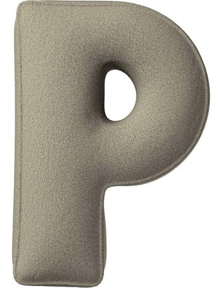 Coussin tissu boucle Lettre P | YellowTipi | Beige Foncé