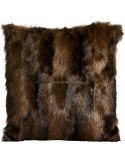 Coussin bisón marron en fausse fourrure, patchwork de longues mèches