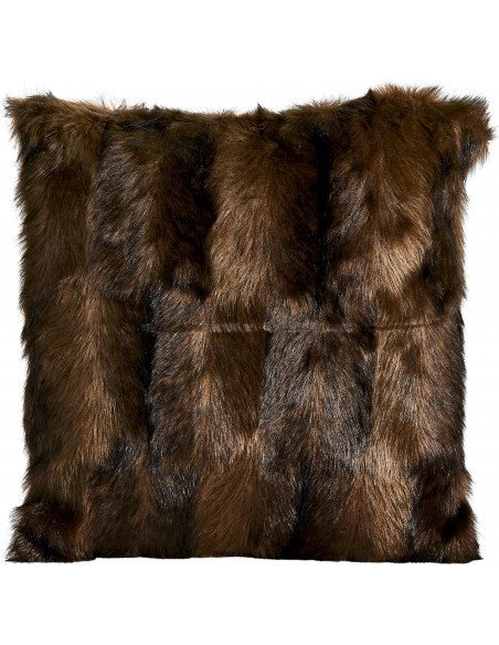 Coussin bisón marron en fausse fourrure, patchwork de longues mèches