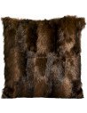 Coussin bisón marron en fausse fourrure, patchwork de longues mèches