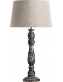 Lampe de salon grise au pied tourné et abat-jour en tissu beige
