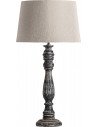 Lampe de salon grise au pied tourné et abat-jour en tissu beige