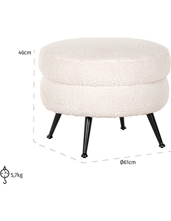 Pouf Amelia white faux Sheep / noir | Richmond Interiors | Blanc, pieds noir