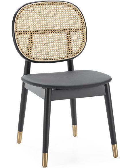 Chaise 47x54x86 Bois/Métal/Rotin Noir/Doré/Naturel