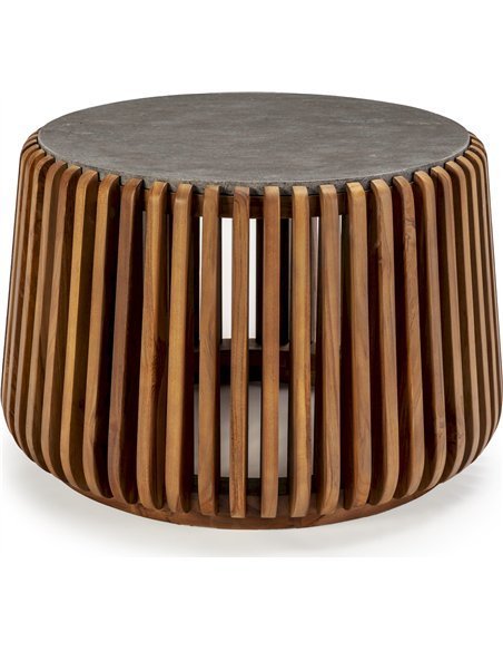 Table à café 78X78X45 Bois de Teck/Pierre Naturel/Gris