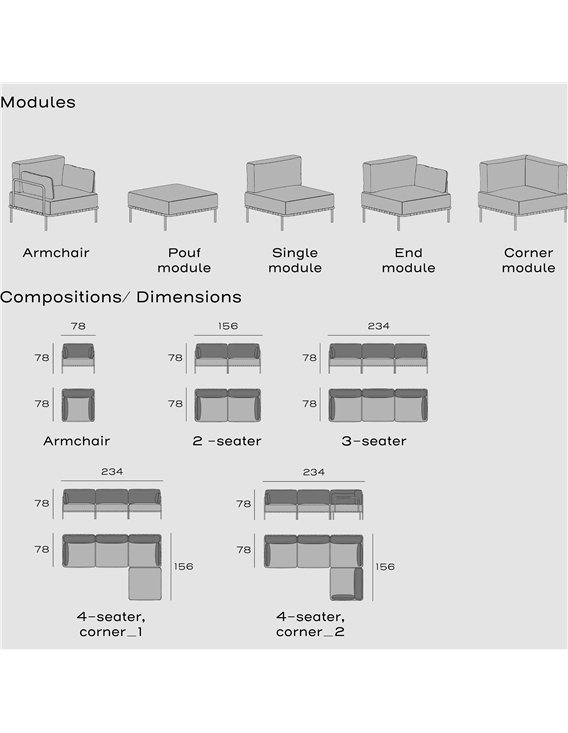 Canapé 4 places méridienne extérieur Salve | Sit Sit | Gris