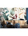 Papier peint Autumn nature - A variety of flowers and leaves in muted colours, forming an interesting, coherent composition on a