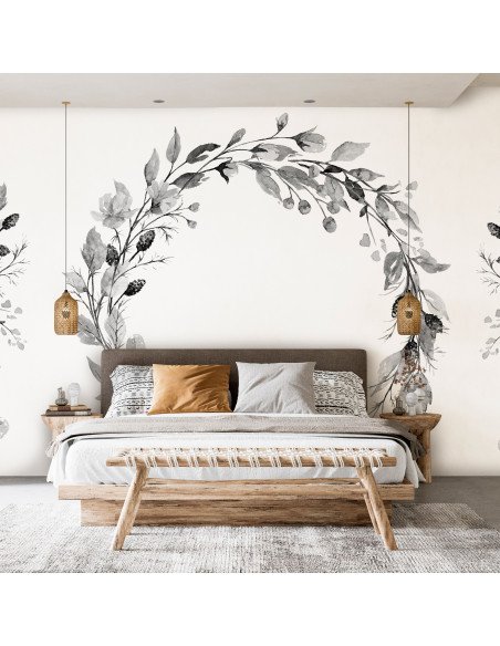 Papier peint Romantic Wreath - Third Variant | Artgeist | Gris, blanc