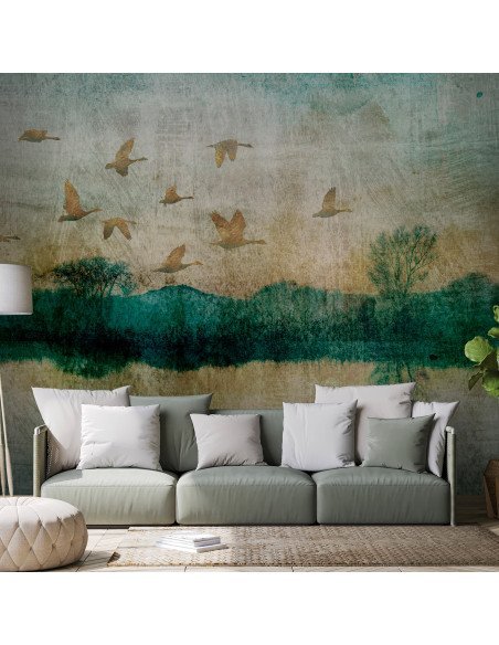 Papier peint Golden Ducks | Artgeist | Brun, vert