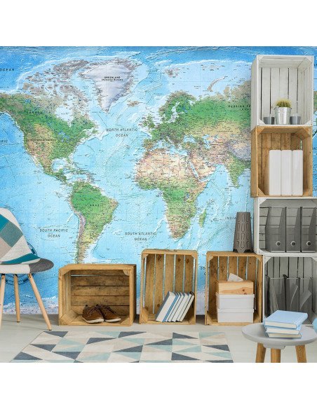 Papier peint World Map: Traditional Cartography | Artgeist | Vert, bleu