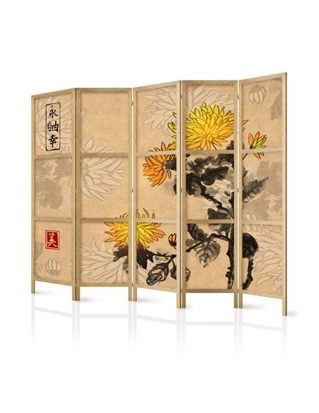 Paravent japonais Chrysanthèmes | Artgeist | Crème, Noir