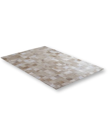 Tapis Patchwork Cuir Champagne Luxe - Design Carrés 10cm