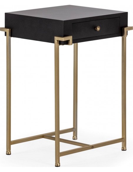 Table de nuit chic en bois et métal doré