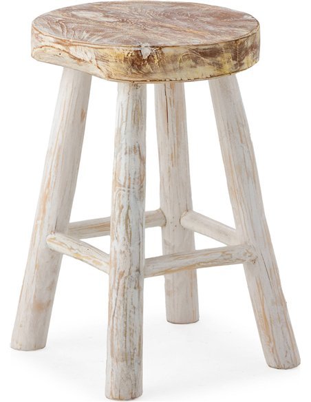 Tabouret style vintage en teck blanc