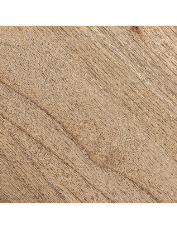 Gros plan sur la surface en bois mindi du plateau du buffet Nyry
