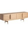 Meuble TV en bois mindi style nordique naturel, vue de face en biais