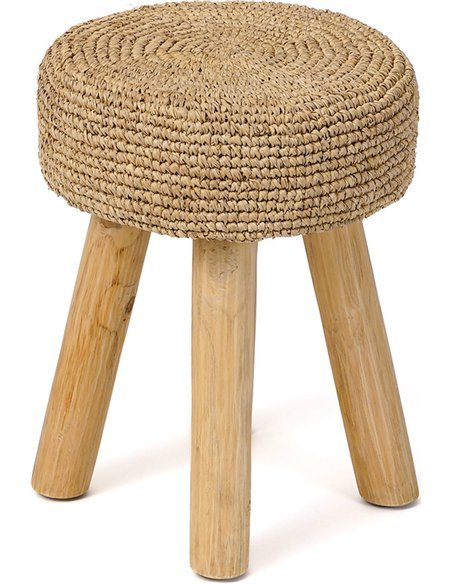Tabouret tressé teck et raphia Bazar Bizar