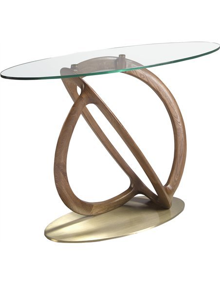 Console élégante en bois noyer et verre trempé