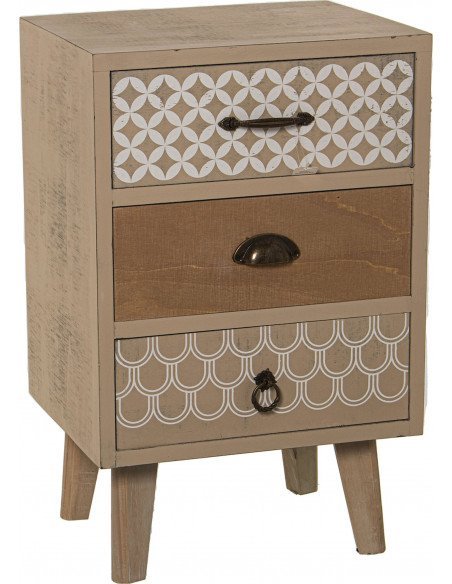 Table de nuit boisée avec motifs