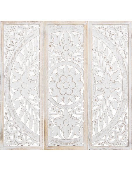 Triptyque bois blanc sculpté