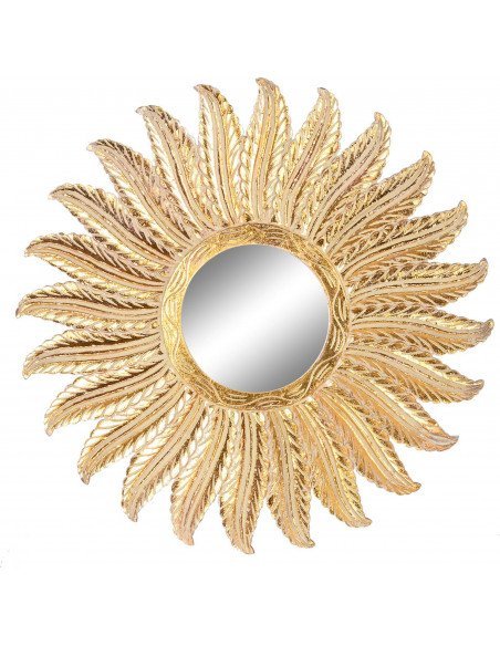 Miroir verre doré motif plumes