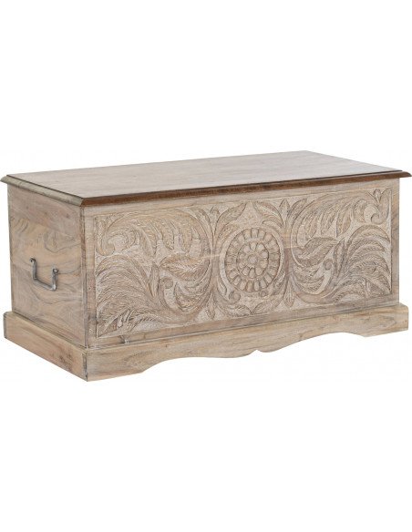 Coffre en acacia gravé main